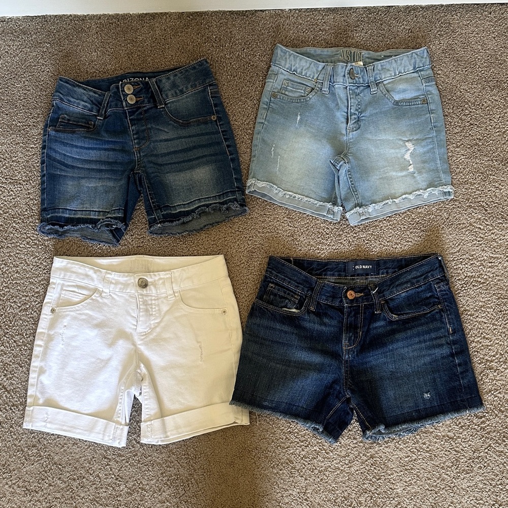 Two justice shorts one old navy short and one Arizona short all size ten in girl